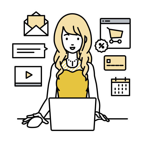 一个穿着衣服的女人在她的办公桌上使用笔记本电脑浏览网站、数字营销、支付、管理在线商店和支持客户图片下载