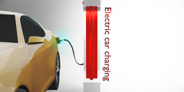 电动汽车用电池在充电站充电的3D插图图片下载