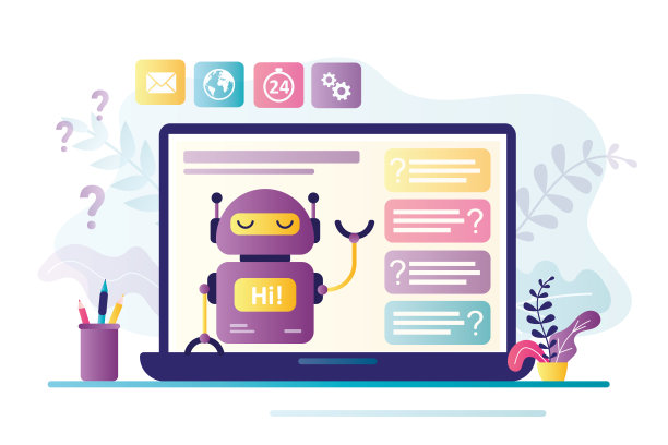 笔记本电脑屏幕上的虚拟助理。机器人帮助客户解决各种问题。在线客户支持服务图片下载