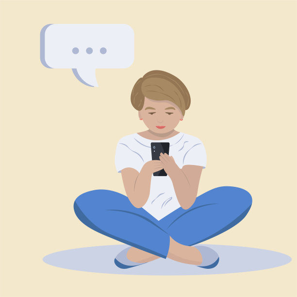 短发女孩在智能手机上打字图片下载