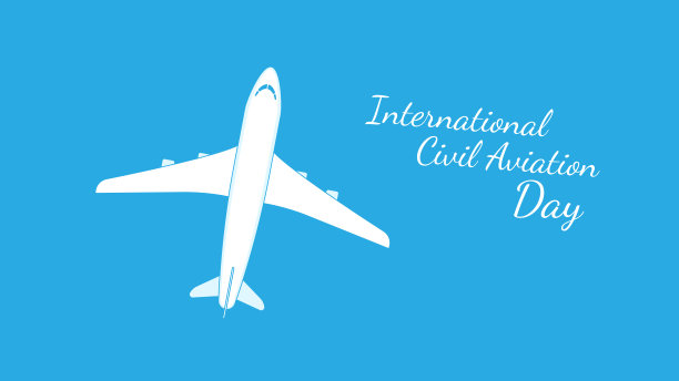 国际民航日。在蓝色背景上的飞机顶视图的矢量插图。航空假日海报图片下载