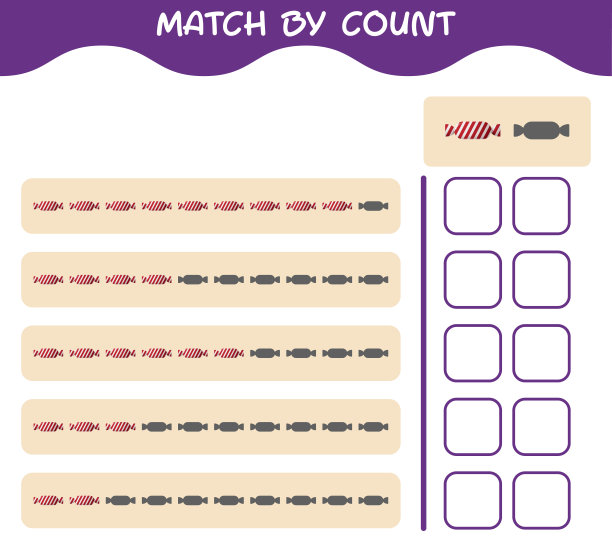 按卡通糖果数匹配。比赛和计数游戏。学龄前儿童和幼儿的教育游戏图片下载