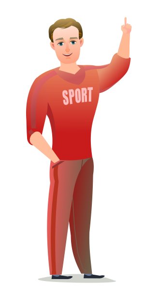 男人在运动服。这家伙准备好参加体育活动了。开朗的人。站立姿势。漫画风格扁平化设计。单个的字符。插图孤立在白色背景上。向量图片下载