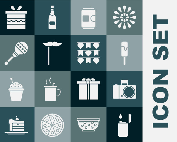 设置打火机，相机，冰淇淋，啤酒罐图片下载