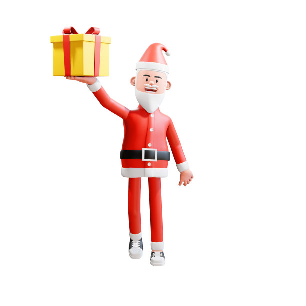 圣诞节的概念说明。圣诞老人用右手拿起圣诞礼物图片下载