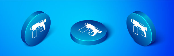 等距喷漆枪图标隔离在蓝色上图片下载