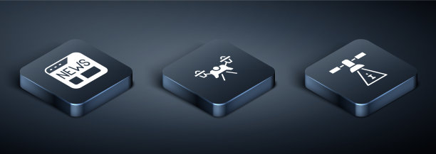 设置等距新闻卫星和无人机图标图片下载