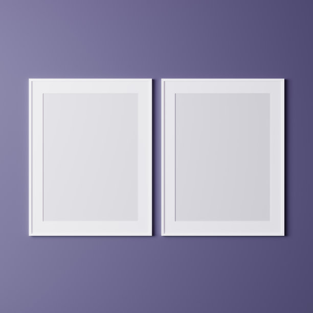 空白框架在紫色的墙壁，模拟，垂直的白色框架为海报在墙上，相框孤立在墙上，模拟为图片或相框，空白框架在明亮的墙壁，3d渲染图片下载