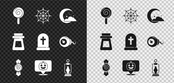 集棒棒糖、蜘蛛网、月亮和星星糖果图片下载