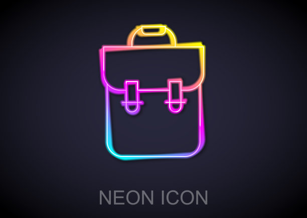 发光的霓虹灯线学校背包图标孤立图片下载