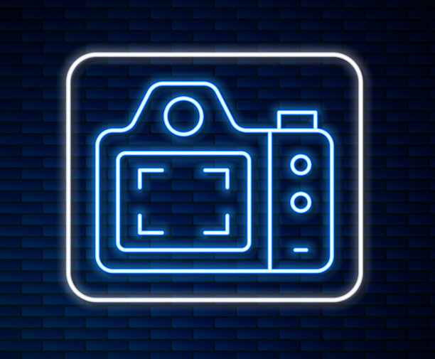 发光的霓虹灯线照片相机图标孤立图片下载