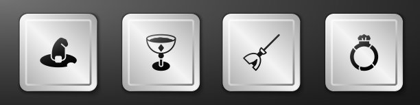 设置女巫帽，中世纪酒杯，女巫扫帚和图片下载