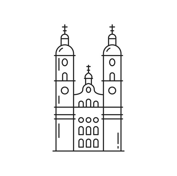 大教堂瑞士地标孤立细线图标图片下载