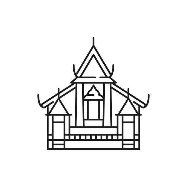 泰国寺庙孤立的泰国房子细线图标图片下载