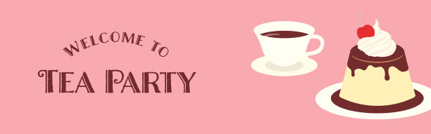 矢量背景与一个盘子上的奶油布丁和一杯茶的横幅，卡片，传单，社交媒体墙纸等。图片下载