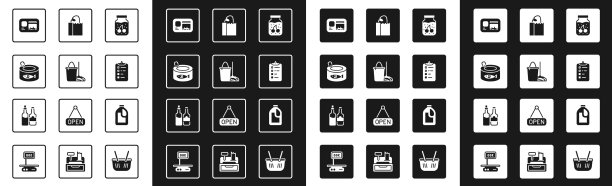 设置果酱罐拖把和桶装鱼罐头图片下载