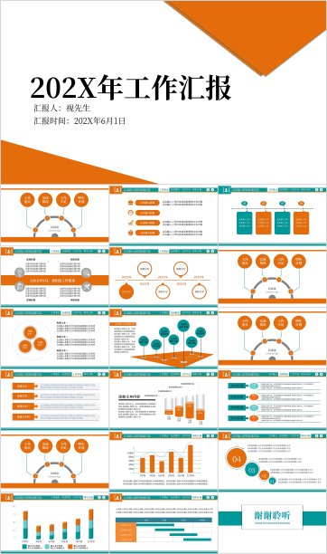 橙色工作汇报总结PPT模板图片下载