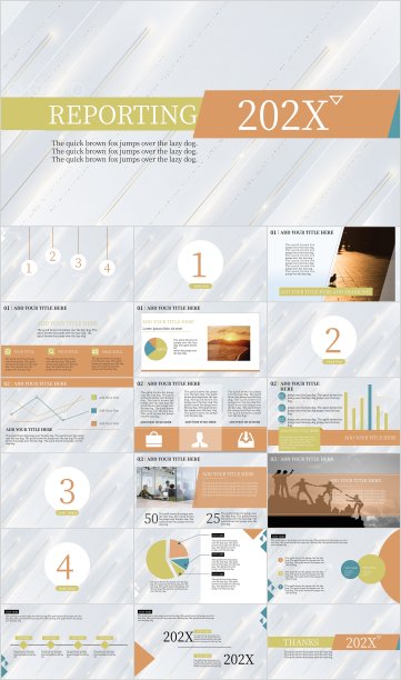 研究报告橙色英文PPT模板图片下载