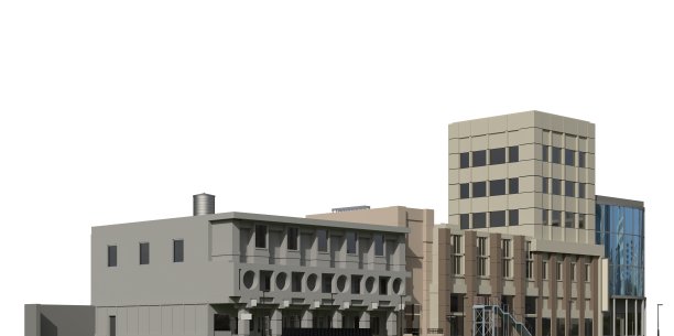 城市现代建筑孤立在白色背景3d插图图片下载