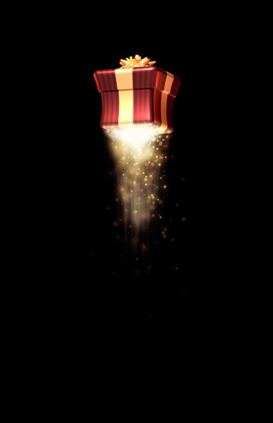 圣诞礼物起飞在红色背景- 3D渲染图片下载