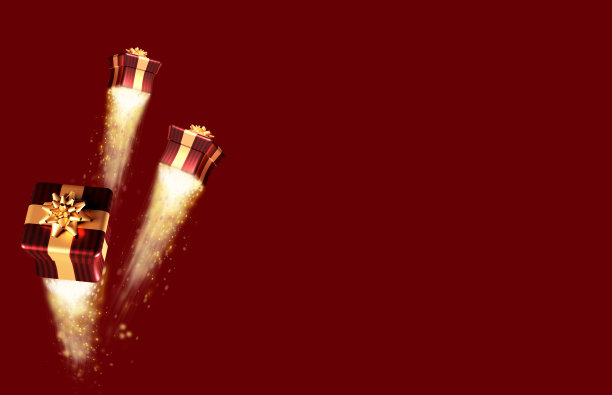 圣诞礼物在红色背景下起飞图片下载