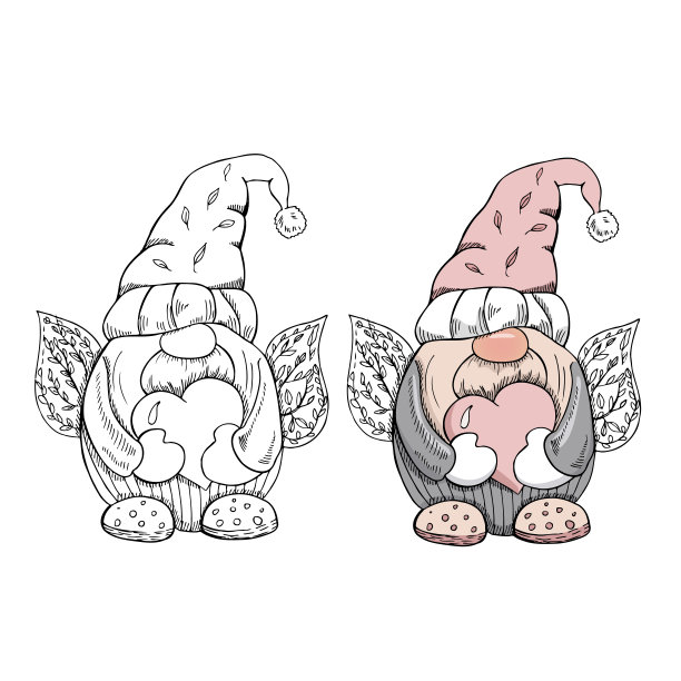 为情人节手绘的侏儒。被隔离在白色背景上的斯堪的纳维亚地精。的矢量插图。图片下载