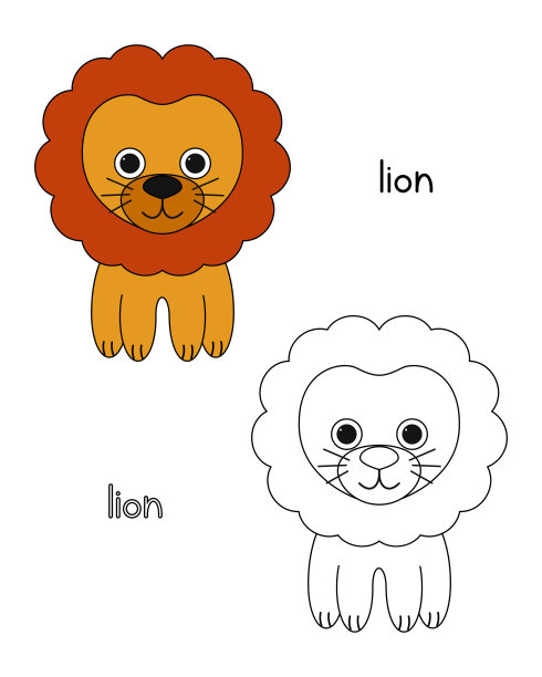 小狮子涂色本，适合学龄前儿童的涂色本，具有简单的教育水平的游戏。简单的线性设计。图片下载