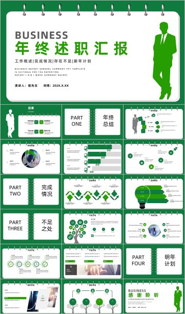绿色年终述职汇报ppt图片下载