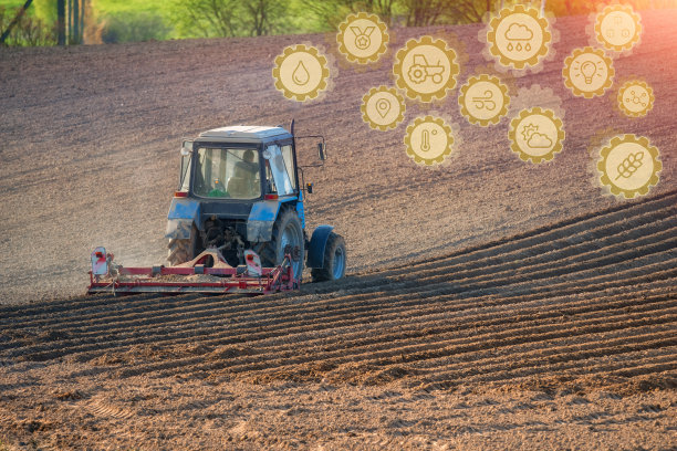 象形文字创新技术和拖拉机上的农民。农业创业，改善农业产业。创新发展农业产业。图片下载