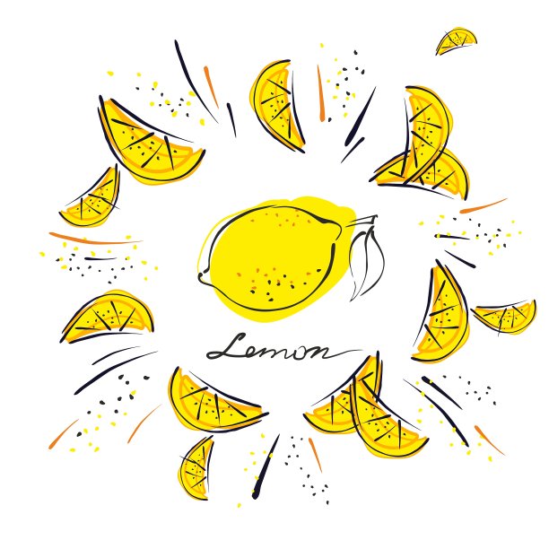 独立的图案与柠檬，切片和飞溅图片下载