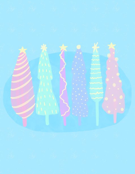 可爱的卡通冬季卡片。手绘的杉树圣诞插图。图片下载