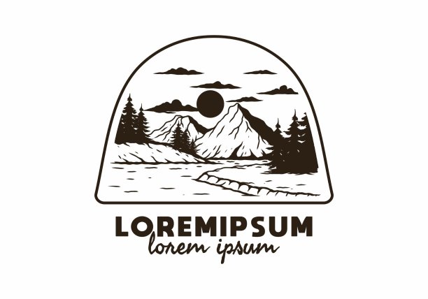 山地湖泊露营插画设计图片下载