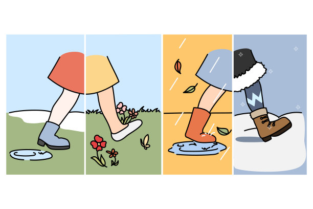 女孩穿着不同的衣服在不同的季节走在街上图片下载