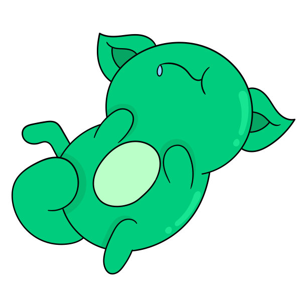 绿色宠物猫在地板上滚动，矢量插图艺术。涂鸦图标形象卡哇伊。图片下载