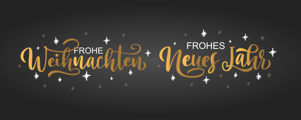 手素描在德国卡片，徽章，图标排印新年快乐。为圣诞节，新年贺卡，邀请模板，旗帜，海报在德国写圣诞快乐。向量EPS10图片下载