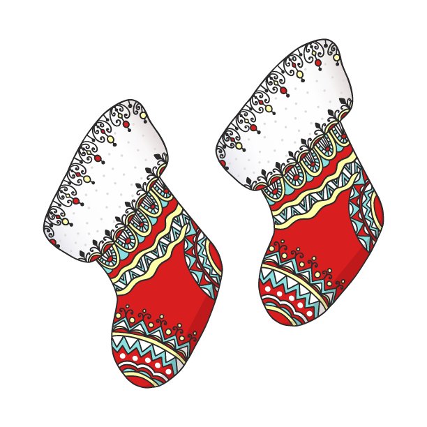 手绘圣诞袜与图案。矢量涂鸦草图插图孤立的白色背景。图片下载