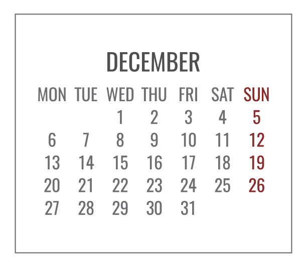 2021年12月每月极简白色日历图片下载