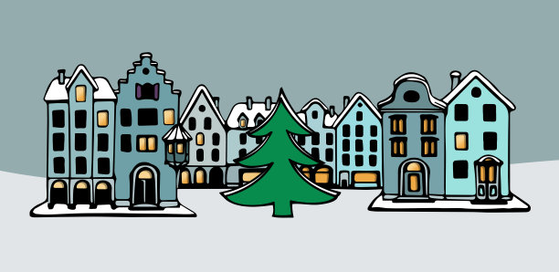 一个浪漫的古城在圣诞节的插图图片下载