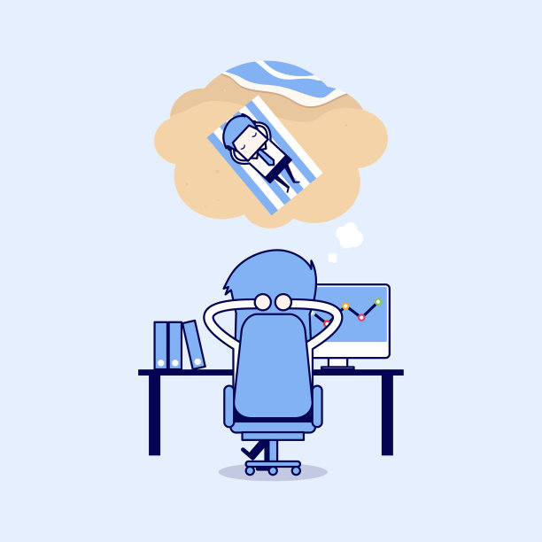 商人梦想度假。卡通人物细线风格矢量。图片下载