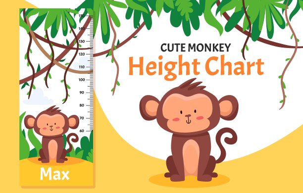 与可爱的猴子在丛林森林与树木和藤本植物的高度图表。图片下载