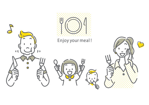 一家人享受美食，简单的手绘插图图片下载