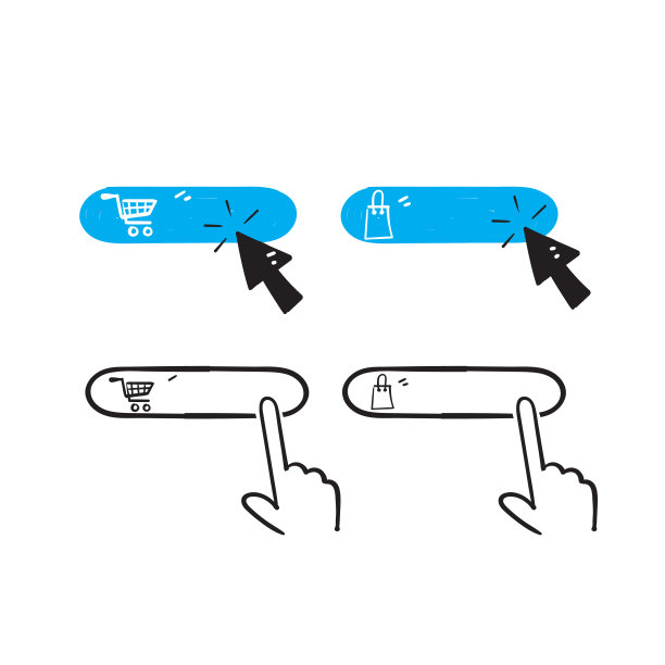 手绘涂鸦点击这里按钮与光标符号购买按钮插图图片下载