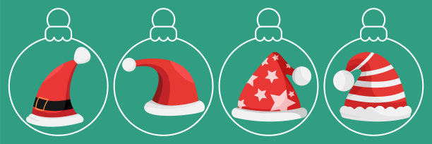 一套红色的圣诞老人的红帽子。向量圣诞插图。圣诞老人，新年快乐图片下载