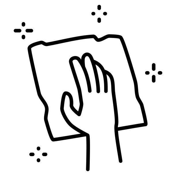 把表面擦得发亮。家务-清洁和清洗墙壁，家具，玻璃。一只手拿着餐巾。清洁服务。矢量图标，轮廓，孤立。图片下载