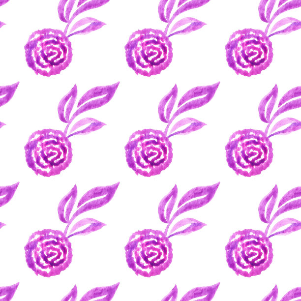 时尚的水彩无缝图案与紫色花朵。图片下载