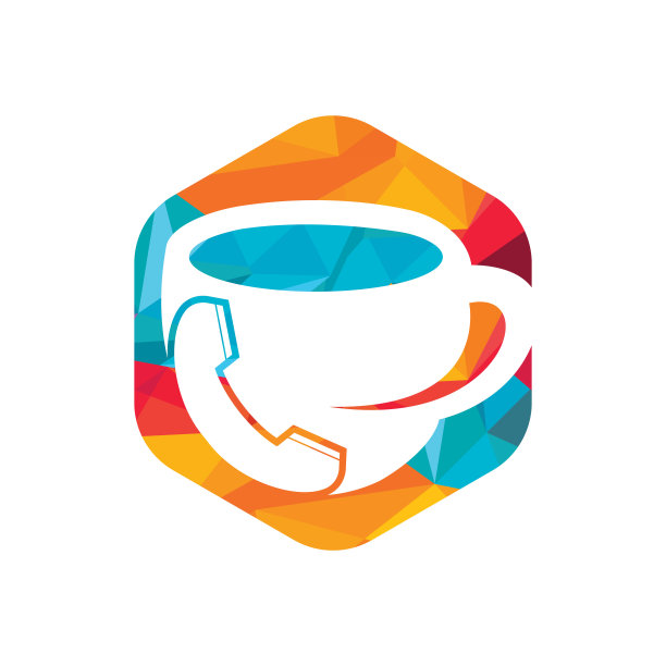 咖啡呼叫矢量标志设计。手机和杯子图标。图片下载