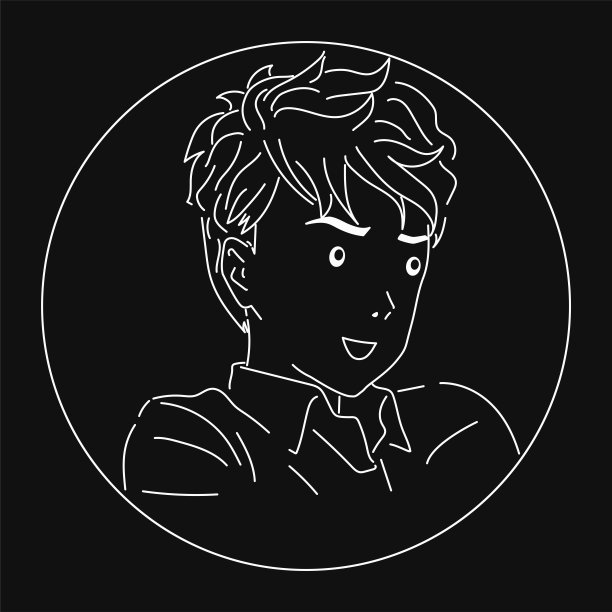 穿黑白衣服的快乐男孩。微笑着化身。向量插图漫画风格。图片下载