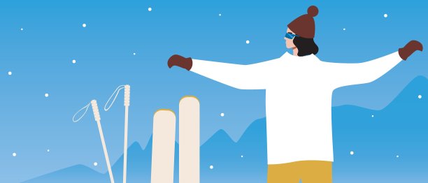 女滑雪者，复制空间模板，平面矢量图库与冬季滑雪和季节休闲作为模板图片下载