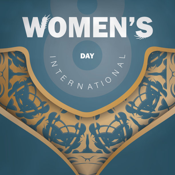 节日宣传册8月国际妇女节蓝色与豪华黄金图案图片下载