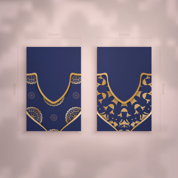 深蓝色的名片模板与抽象的金色图案为您的个性。图片下载